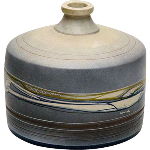 Vase vintage en terre cuite avec décoration futuriste, 1960