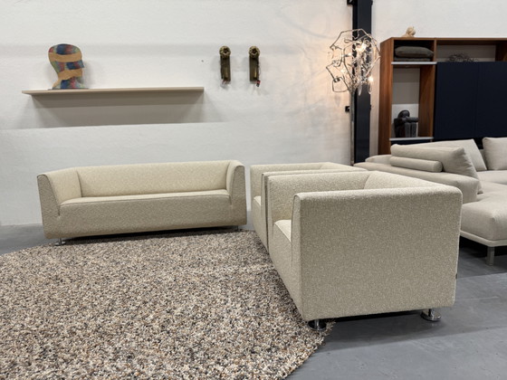 Image 1 of Gelderland Bank 2,5-Sitzer & 2 Sessel, moosfarbener Sahco-Stoff