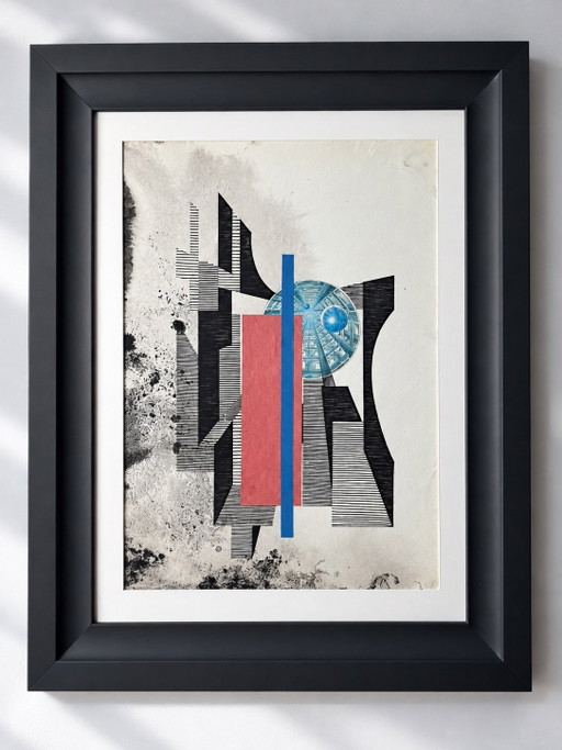 Eugène Eechaut (1928-2019)  - Abstracte inktcompositie met collage, ingelijst