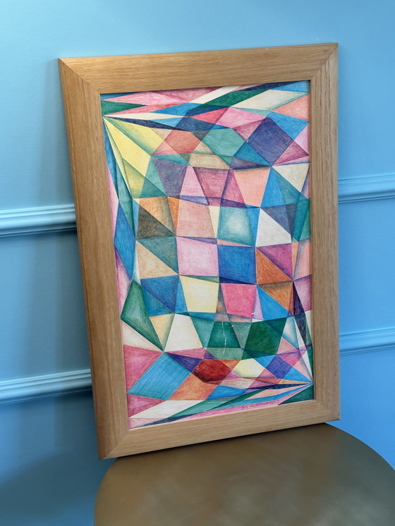 Image 1 of Peinture abstraite multicolore de Joop van Bossum 30 x 50 cm