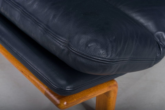 Image 1 of  Danish Teak and Navy Blue Leather 3-Seater Sofa from Komfort, 1970s