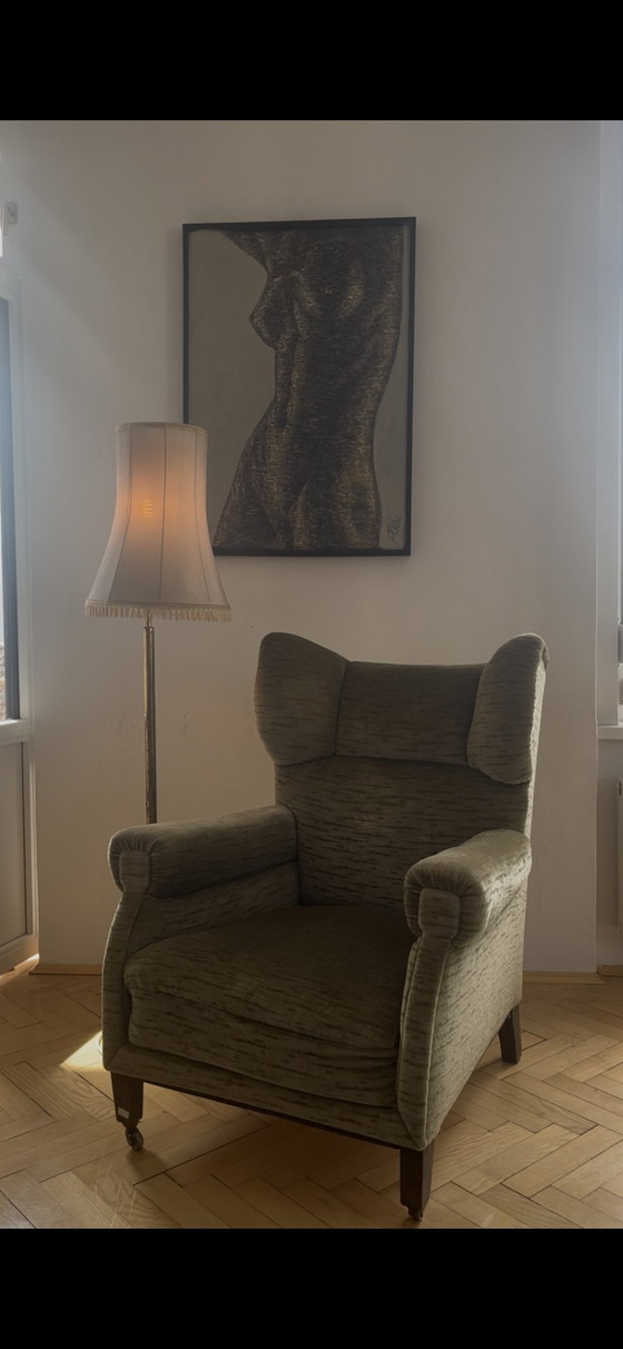 Vintage oorfauteuil – Textile, Wood (photo 5 of 5)
