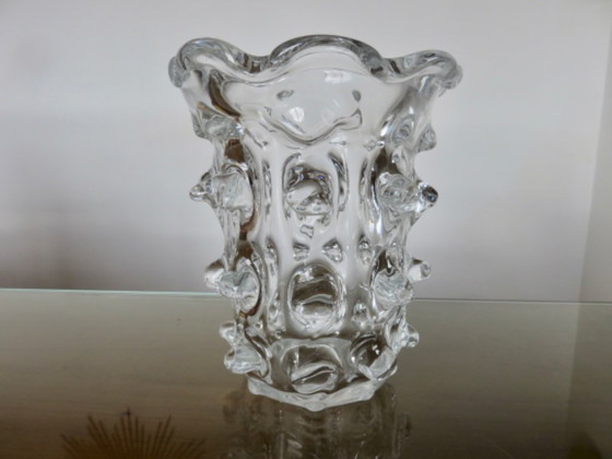 Image 1 of Schneider crystal vase with prominent stretched texture, signed, 1950