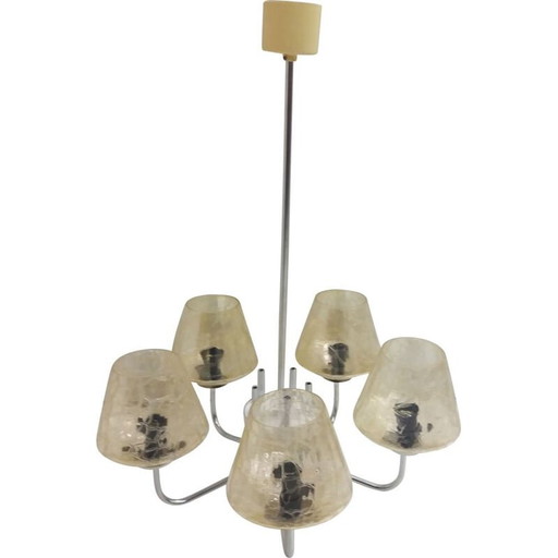 Vintage chrome-plated metal chandelier, Czechoslovakia 1965