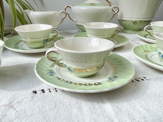 Image 1 of Vintage White Green Gold Salins Porcelain Tea/Coffee Set Made In France