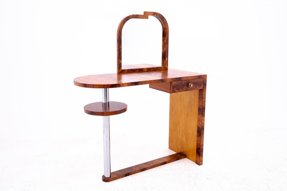 Image 1 of Tocador Art Decó de mediados del siglo XX con silla, Polonia.