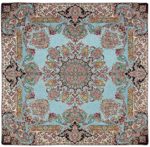 Tovaglia orientale fatta a mano, finemente lavorata con fili di seta, 100 x 100 cm