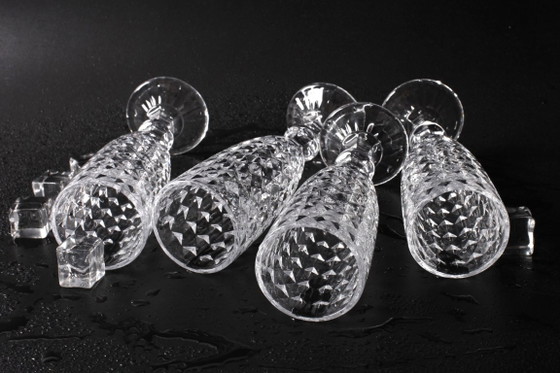 Set of 4 Vintage Pressed Glass Champagne Flutes, Clear Italian Stemware / 2000s – Glass & Decanter (photo 8 of 13)