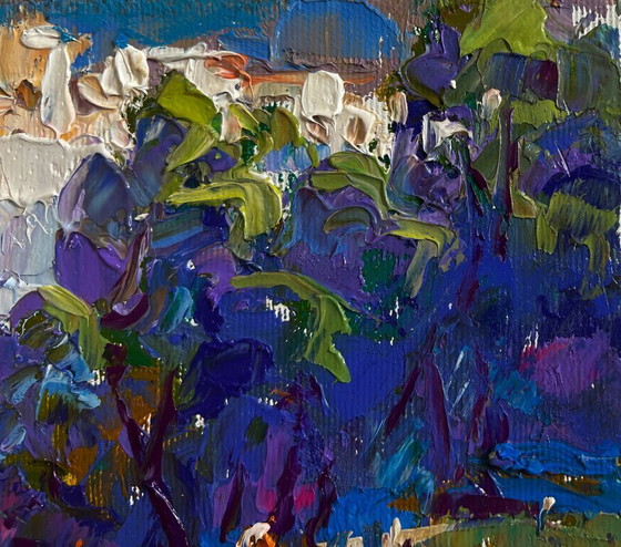Image 1 of Original Oil Painting Summer City Landscape A walk through the city park
