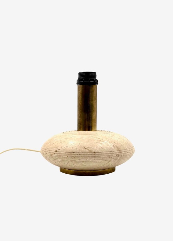 Image 1 of Travertine & brass table lamp base, Italy 1970s