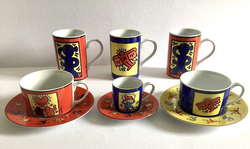 3 cups and saucers and three mugs Keith Haring, Könitz