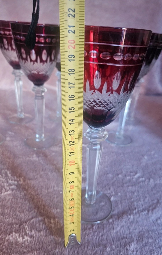 Image 1 of Esclusivo set di bicchieri in cristallo di Boemia - Rosso rubino tagliato a trasparente