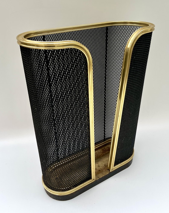 Image 1 of Elegante porta legna/porta giornali – rete metallica con cornice in ottone