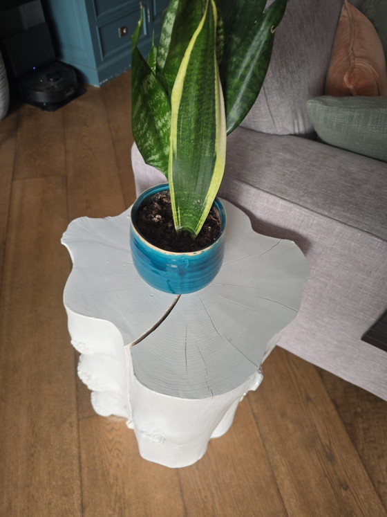 Image 1 of Ensemble de 2 tables d'appoint en forme de tronc d'arbre peintes en blanc