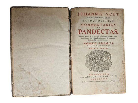 Image 1 of Historia, Derecho y Ciencia - Johannes Voet - Commentarius ad pandectas - 1734 - pergamino en blanco