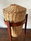 Rare Danish tripod rattan basket by J Kjaersulf 1960s