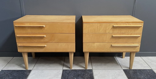 Set aus 2 Nachttischen, 1960er Jahre, helles Holz