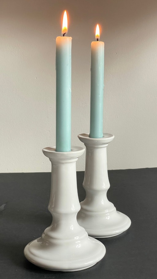 Antique White Ceramic Candlesticks