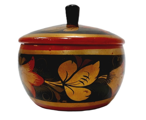 Image 1 of Vintage Hohloma Wooden Sugar Bowl, Box with Lid