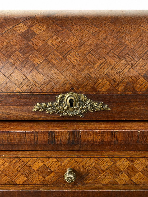 Bureau Secrétaire à Cylindre Louis XVI Marqueterie en Croisillons – Bureaux, Wood (photo 10 of 10)