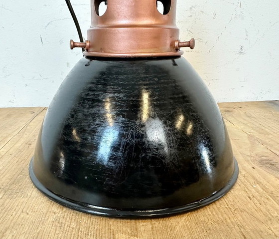 Image 1 of Industrial Italian Black Enamel Factory Lamp with Iron Top, 1950s