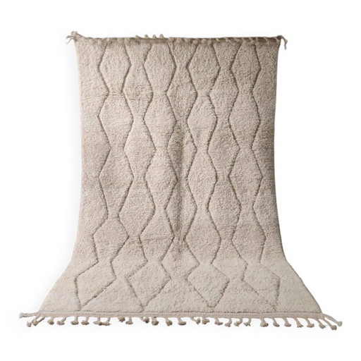 Beni Ouarain Rug, Ecru, Diamond Pattern in Relief - Handmade 305x198cm