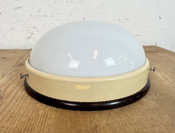 Image 1 of Industrial Bakelite Wall or Ceiling Light with Milk Glass, 1950s