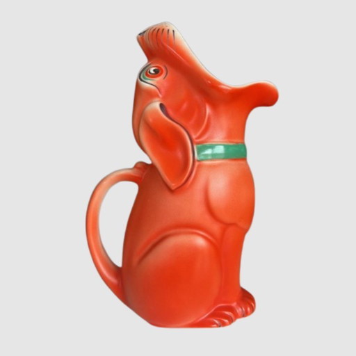 Orange-red Art Deco Dog Pitcher – Mosa Maastricht Jug – 1920s Dutch ceramic Vase-Jug