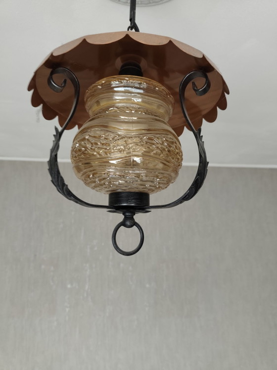Lampada a sospensione vintage / lampada a sospensione a lanterna – Plafoniere, Vetro, Ferro (photo 3 of 9)