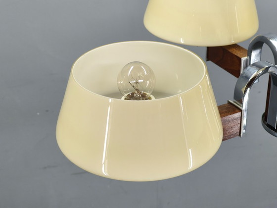 Image 1 of Art Deco kroonluchter van chroom, hout en glas, Tsjechoslowakije