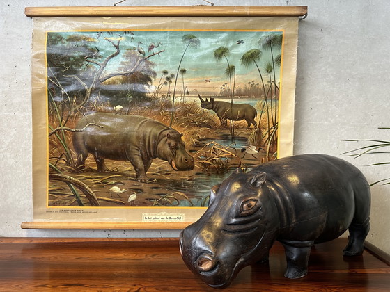 Image 1 of Vintage linen school map - Hippopotamus