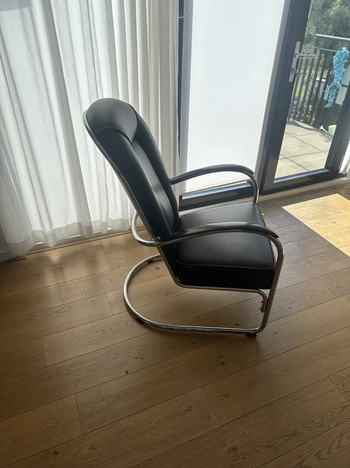 Set van 2 Gispen Classic AA Fauteuils – Zwart Leerontwerp van W.H. Gispen uit 1937 – Chrome, Leather (photo 2 of 13)