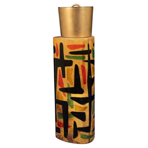 Thermos Aldo Tura Mod. 796D in pergamena con decorazione astratta, 1940