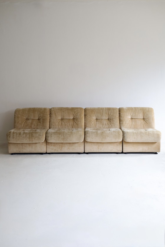Image 1 of 4-seater modular sofa, beige velvet, 60s/70s