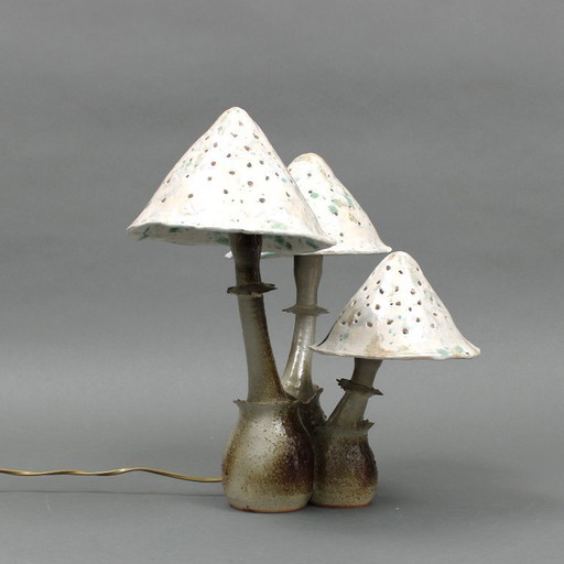 Gert de Rijk (1945-2009) - unica - keramische drie lichts lampvoet in de vorm van paddenstoelen - uit eigen atelier 