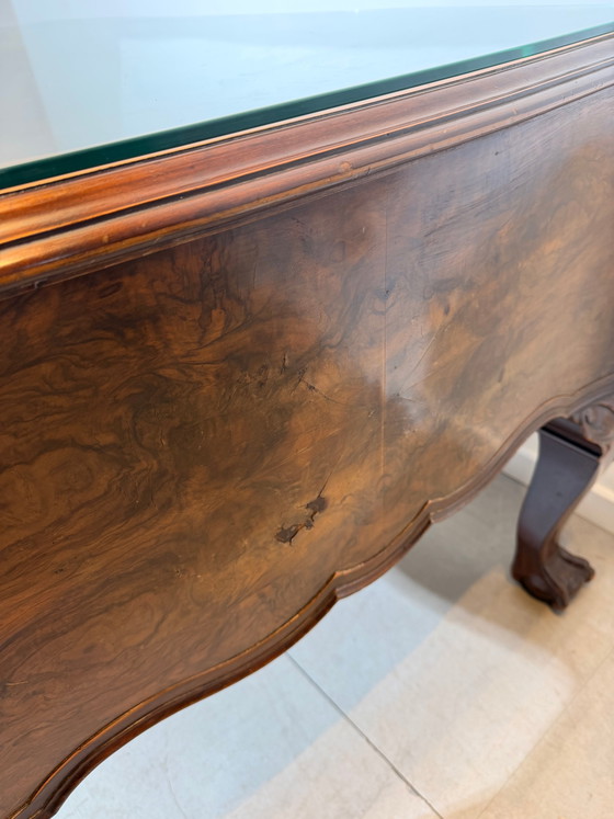Antique Burr Walnut Partner’s Desk with Glass Top "chippendale" (photo 4 of 7)