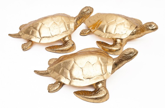 Set di 3 tartarughe portafortuna, Oggetti decorativi, Ottone, Oro, Dorato (foto 5 di 11)