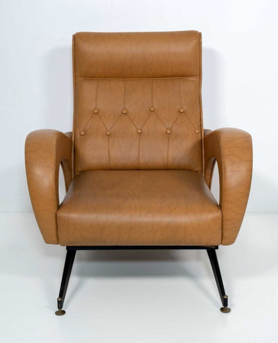 Image 1 of Sillón de cuero italiano de mediados de siglo, estilo Marco Zanuso, década de 1970