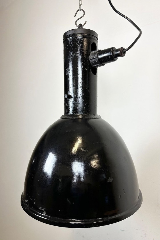 Image 1 of Industrial Black Enamel Factory Hanging Lamp, 1950s