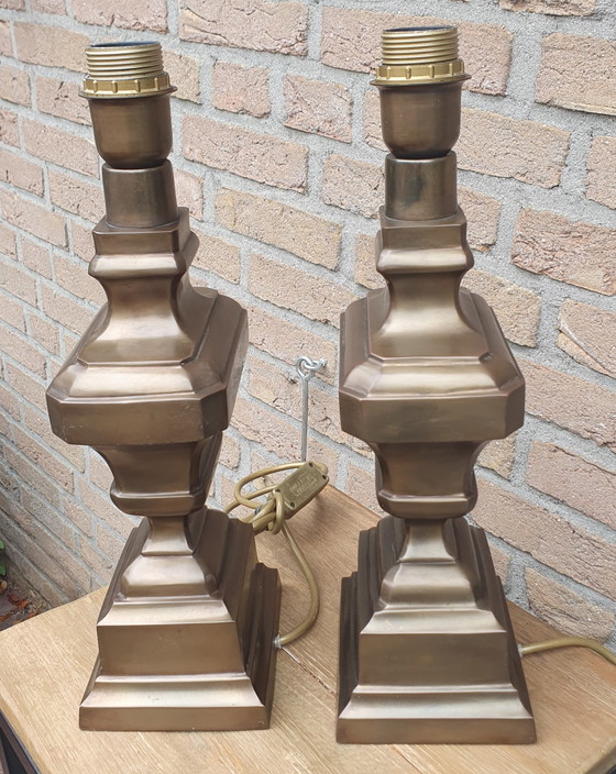 Beautiful Heavy Set Jan Frantzen Brass Table Lamps – Hollywood Regency (H40cm) (photo 2 of 5)