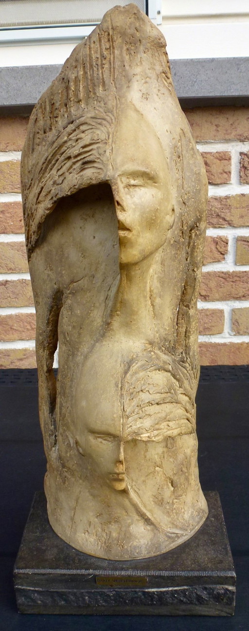 Sculptuur van Rudy Verstringe, “Dubbelgezicht" - 45 cm.