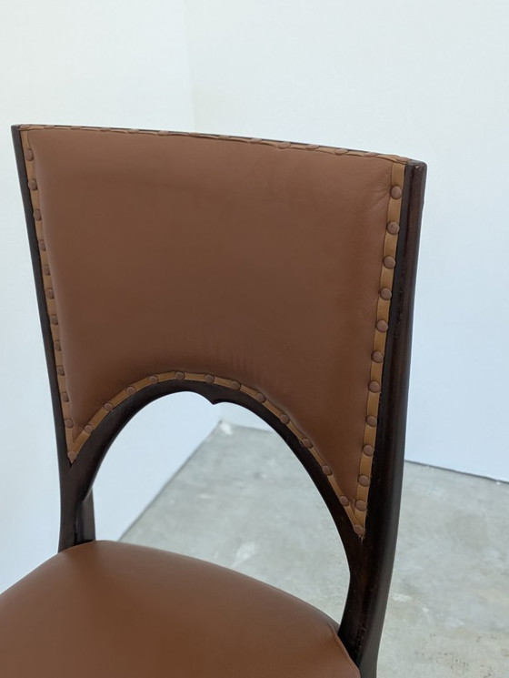 Image 1 of Chair - Wood, Leather - Set of Eight Art Deco Chairs