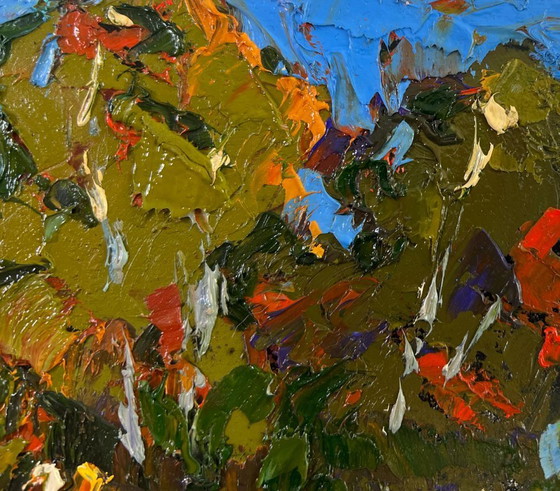 Image 1 of Original Oil Painting Summer Bridge Landscape The path through the silence of the forest