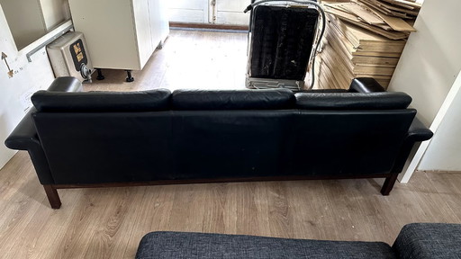 Scandinavische 3-zits leren bank, Zweden, 1950