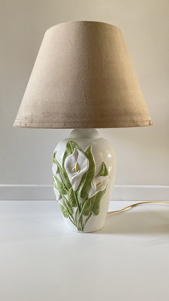 Image 1 of Lampada in ceramica italiana con fiori di arum