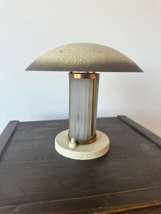 Art Deco Brass & Glass table lamp. France c.1920-30 (photo 3 of 13)