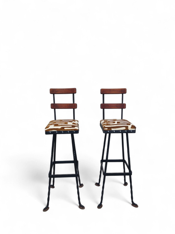 Image 1 of 6 1970s Brutalist Barstools in Steel and teak 
