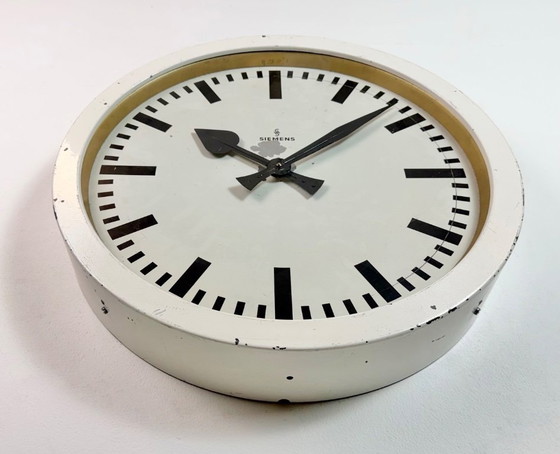 Image 1 of Large White Industrial Factory Wall Clock from Siemens, 1950s