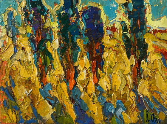Image 1 of Original Oil Painting Colorful Nature Landscape Spring silence where you hear own heart