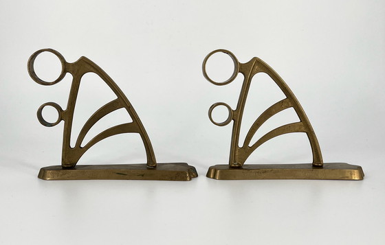 Image 1 of 2x Art Nouveau Art Déco Support de tringle à rideaux laiton bronze